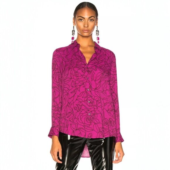 Equipment Essential Floral Button Up Shirt Size XL Violet Black Work Office - Picture 1 of 9